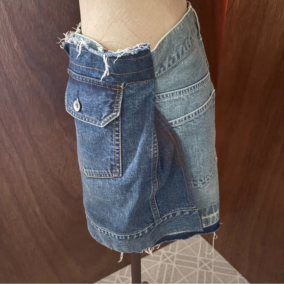SACAI DENIM SHORTS sz 2 S-M Blue Jeans High Waist Skort Raw Hem - Picture 2 of 15